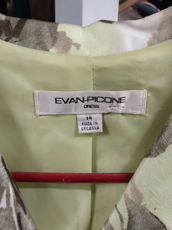 Evan Picone Floral Sleeveless Faux Wrap Dress in Light Green and Taupe - Picture 2 of 4